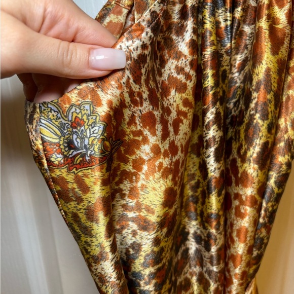 Boho Leopard Print Halter Maxi Dress Satin Animal Floral Paisley in Size S/M - Picture 5 of 8